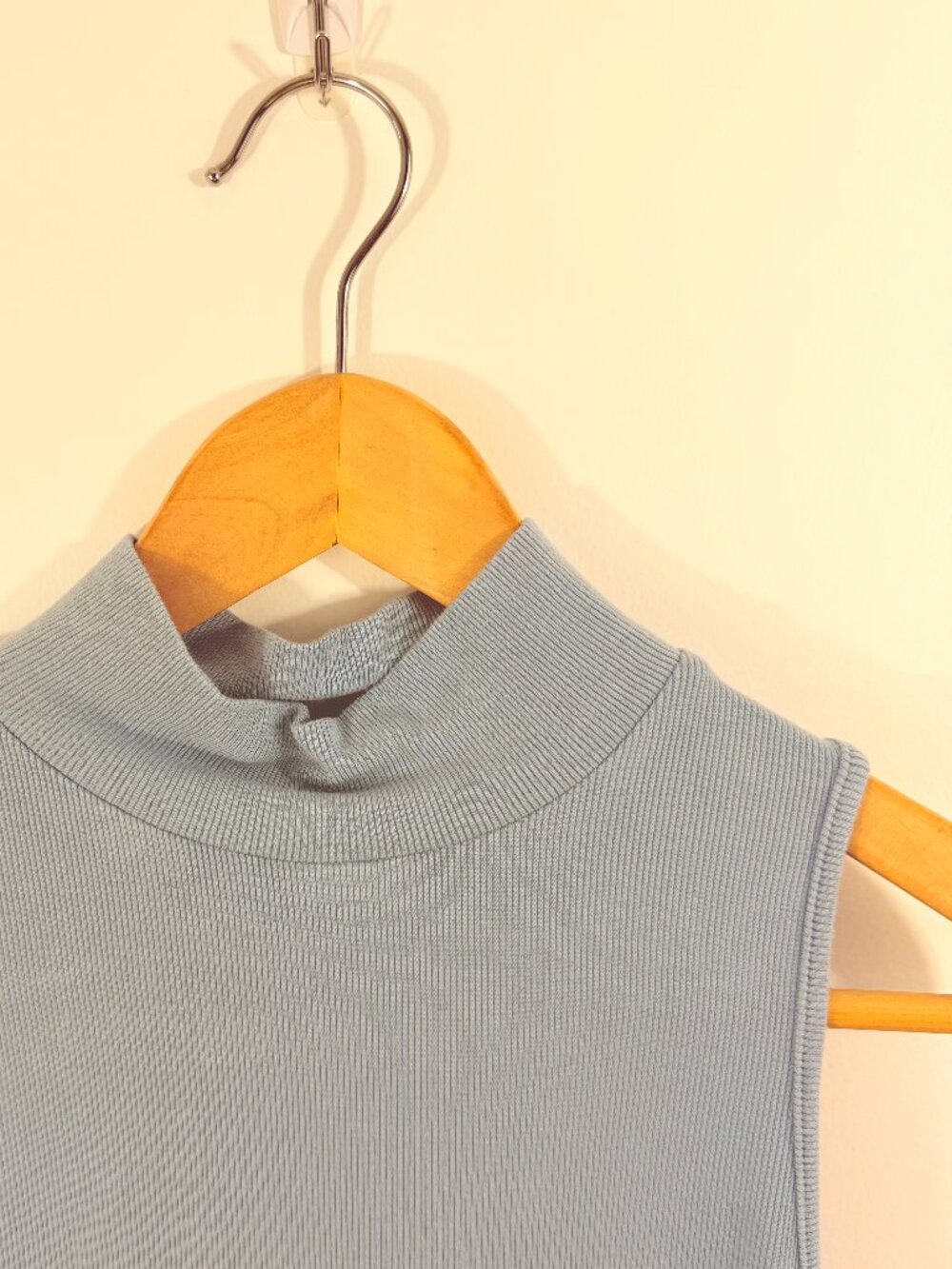 Sleeveless Ribbed Mock Neck Top Slate Blue Gray Size Medium